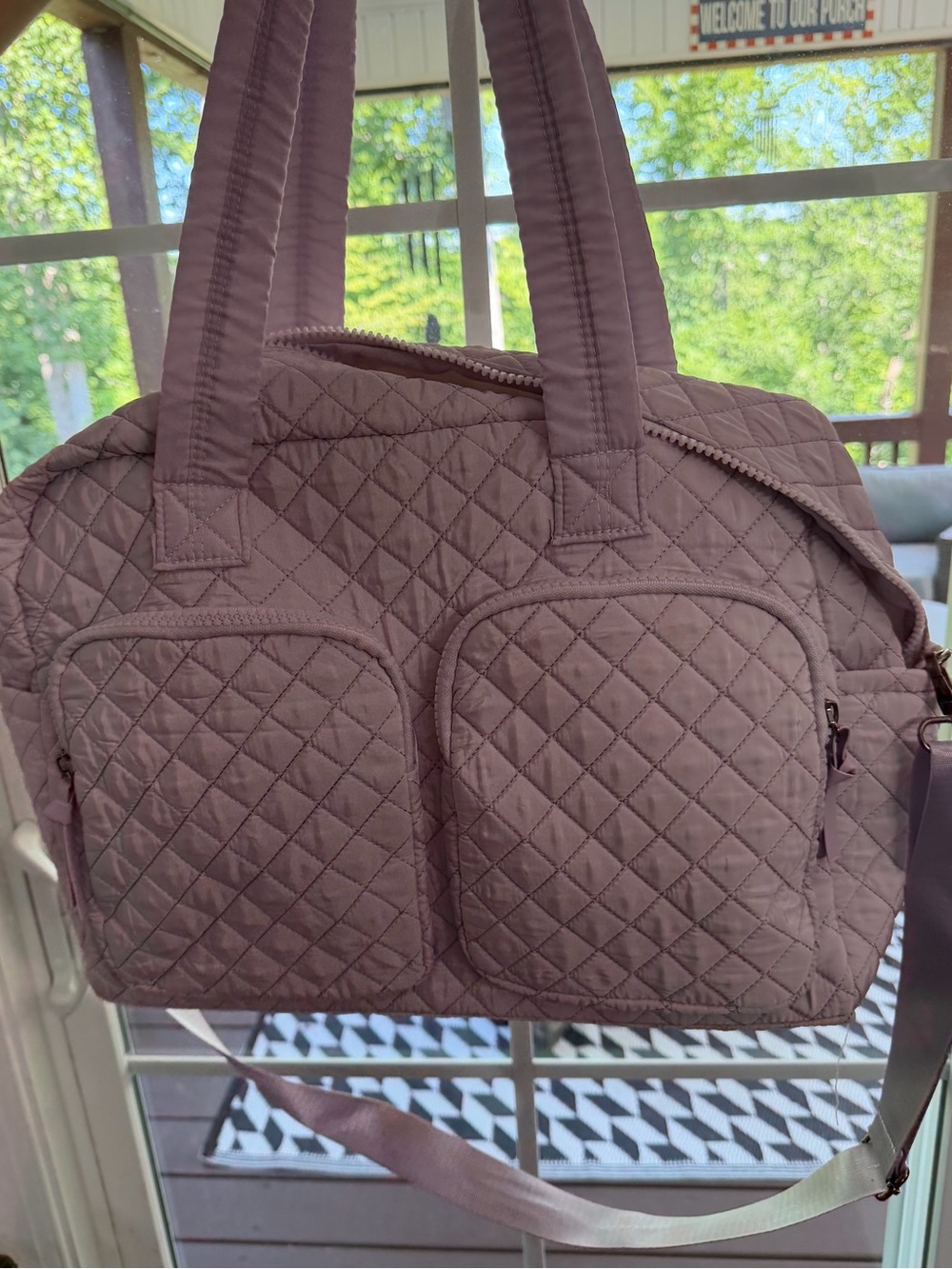 Duffel Bag- Pink Lily Quilted Travel Tote in Lavender